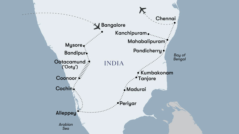 Highlights Of Southern India Map