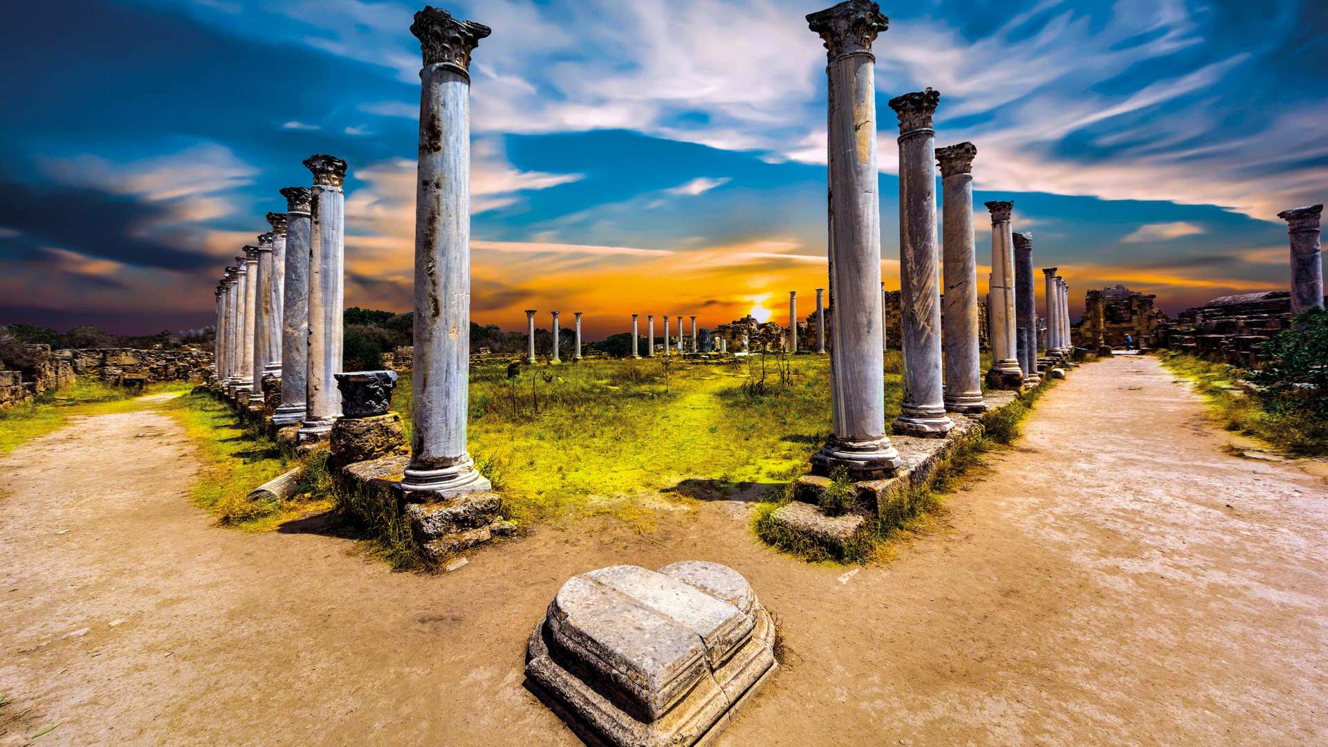 Salamis Ancient City Ruins at Sunset, Famagusta, Turkish Republic Of Northern Cyprus