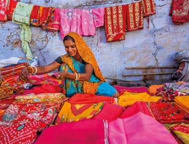 Woman selling fabrics, Rajasthan, Northern India