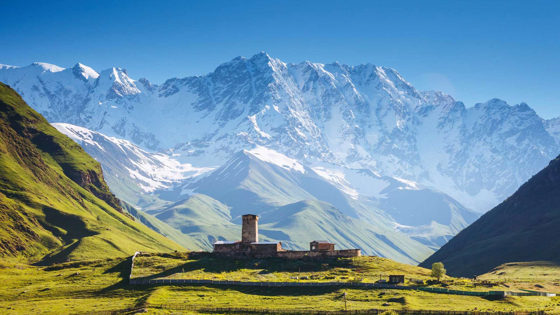 View Of The Ushguli Village At The Foot Of Mt Shkhara, Georgia