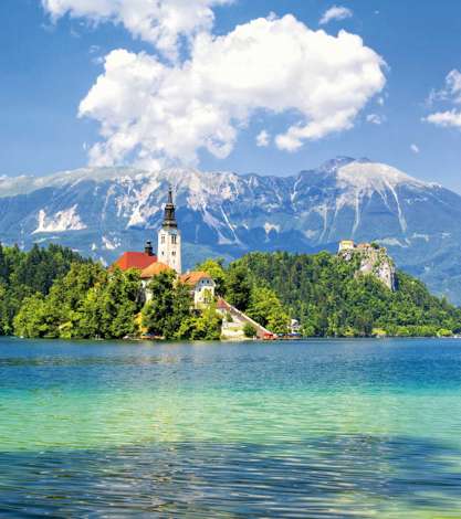 Lake Bled with Lake Island and Mountains, Slovenia