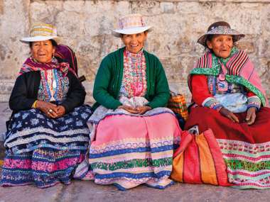 Peruvian Women In National Clothing, Chivay, Peru