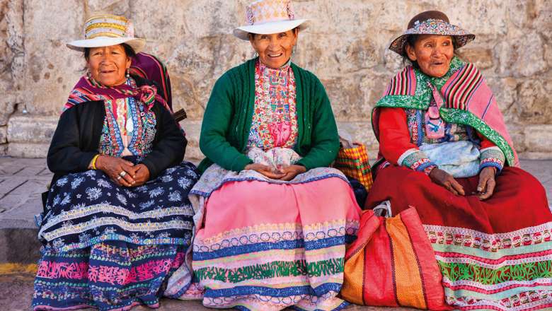 Peruvian Women In National Clothing, Chivay, Peru