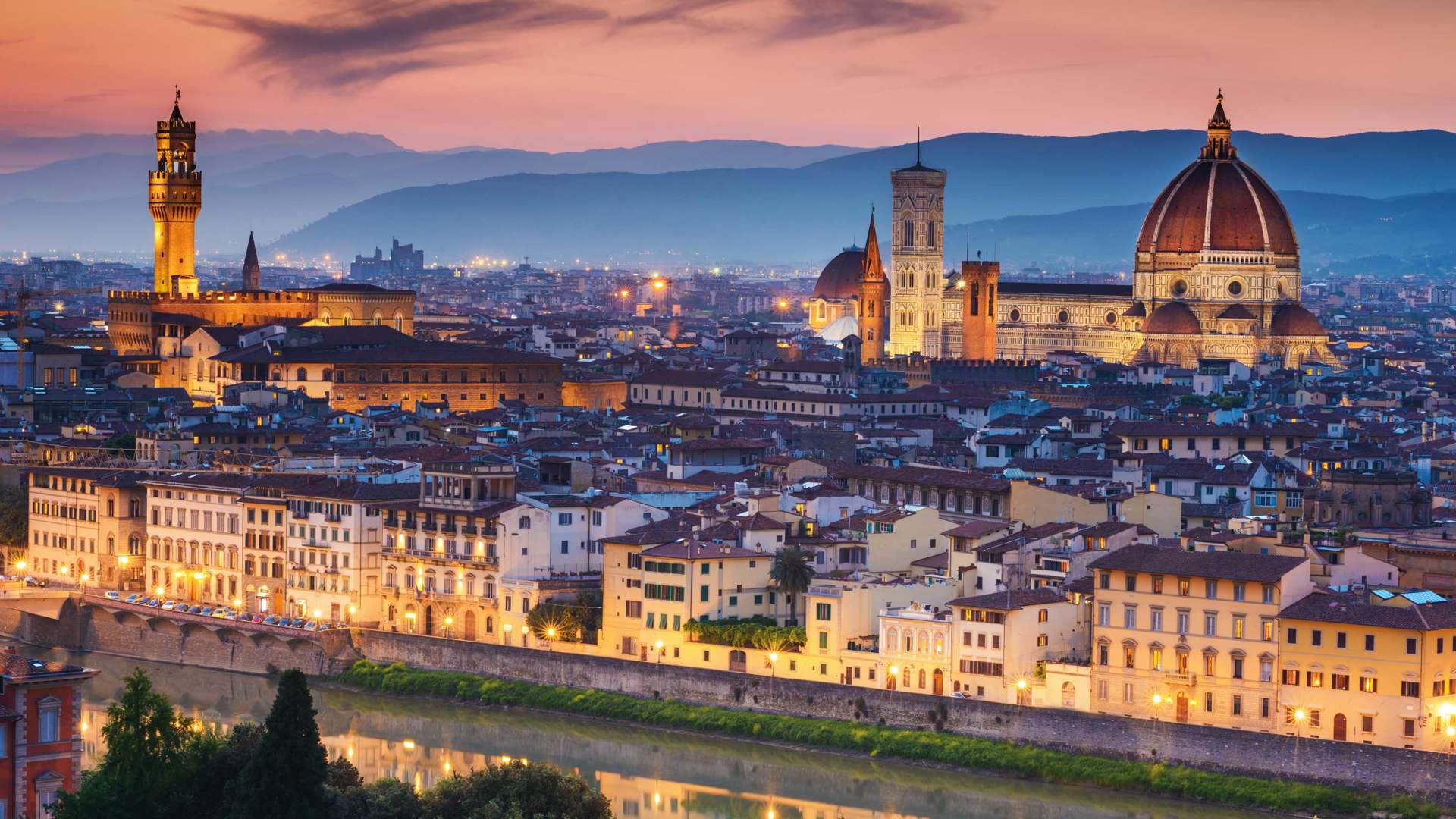View of Florence with the Duomo in the evening, Florence, Italy