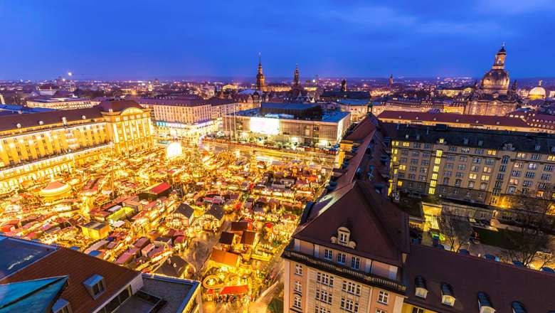 Dresden Christmas Market from above, Czechia, Czech Republic 