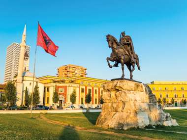 Skanderbeg Square Monument And The Et'hem Bey Mosque, Tirana, Albania