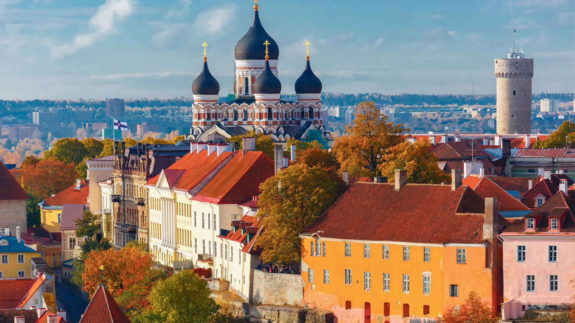 Toompea Hill With Tower, Pikk Hermann And Russian Orthodox Alexander Nevsky Cathedral, Tallinn, Estonia