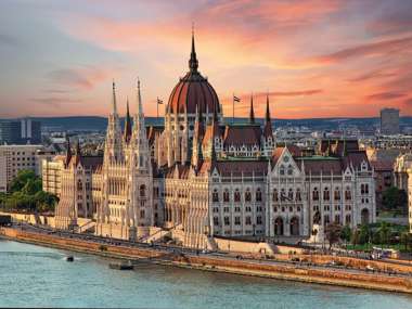 Parliament Building from River, Budapest, Hungary