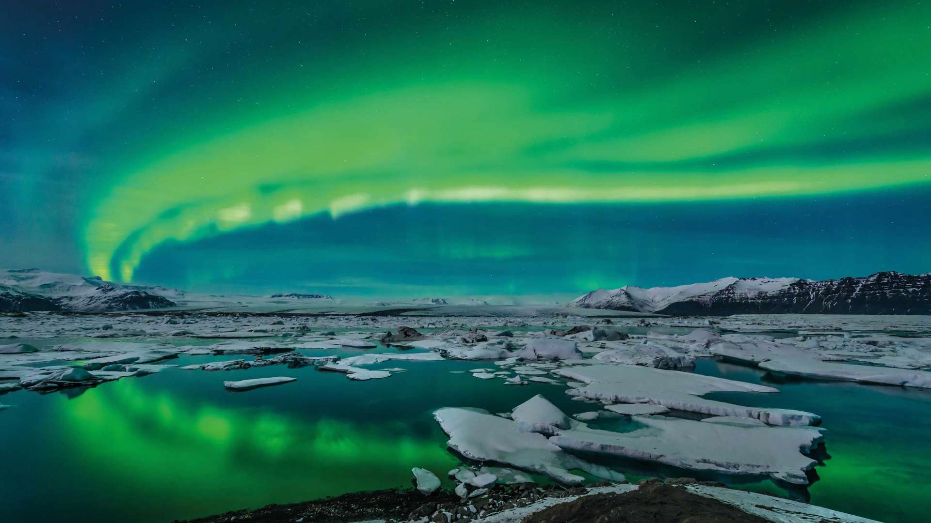 Spectacular Auroral Display Over The Glacier Lagoon, Jokulsarlon, Iceland