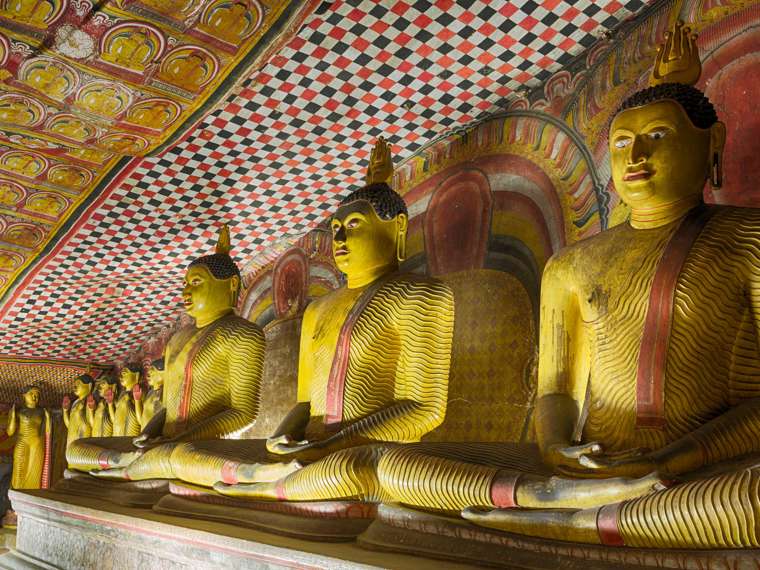 Ancient Buddha Statues In Dambulla Cave Temple, Sri Lanka