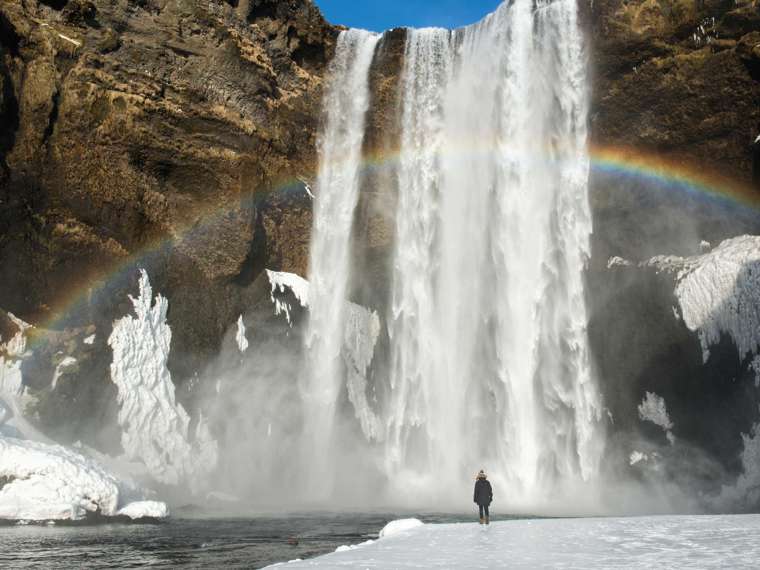 Skogafoss Waterfall With Rainbow, Iceland