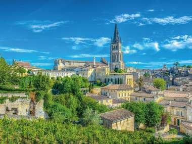 Saint Emilion Dominated By Spire Of The Monolithic Church, France