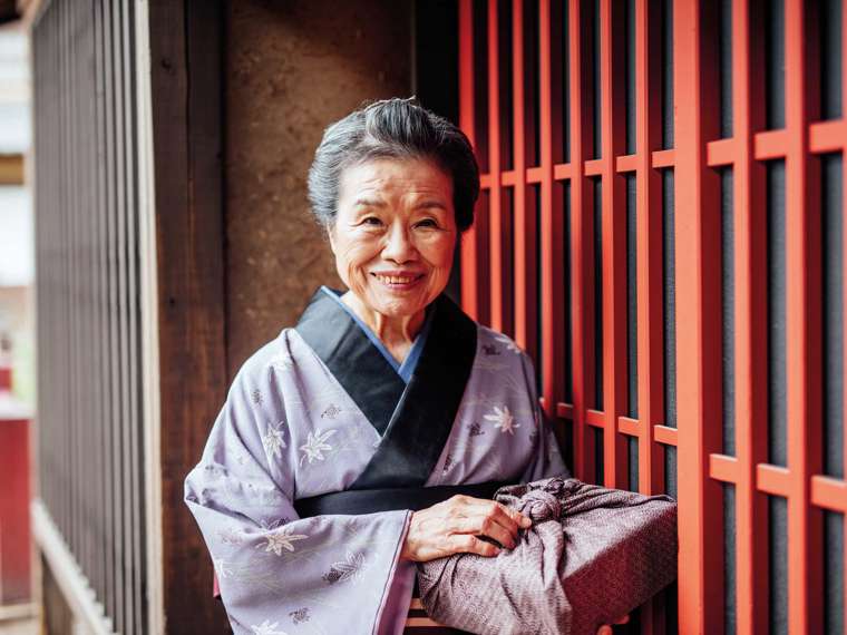 Old Japanese lady in traditional clothing, Japan