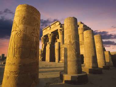 Kom Ombo Temple At Sunset on The Nile in Egypt 