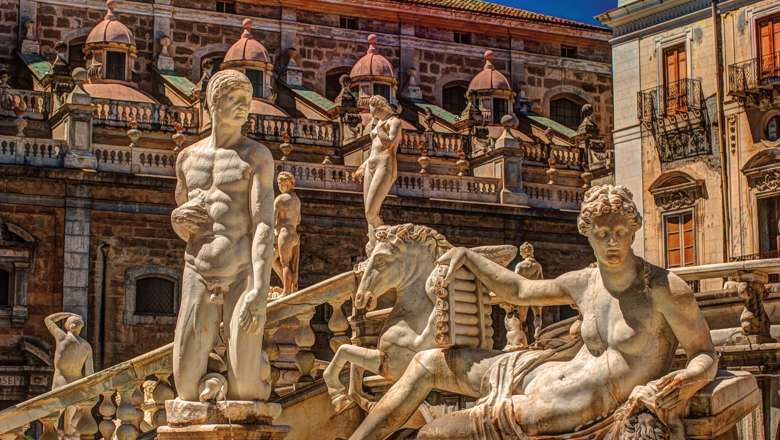 Fountain Of Shame On Baroque Piazza, Pretoria, Palermo, Sicily, Italy