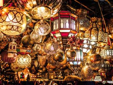 Lanterns And Lamps, hanging in the Market, Souks, Marakech, Morocco