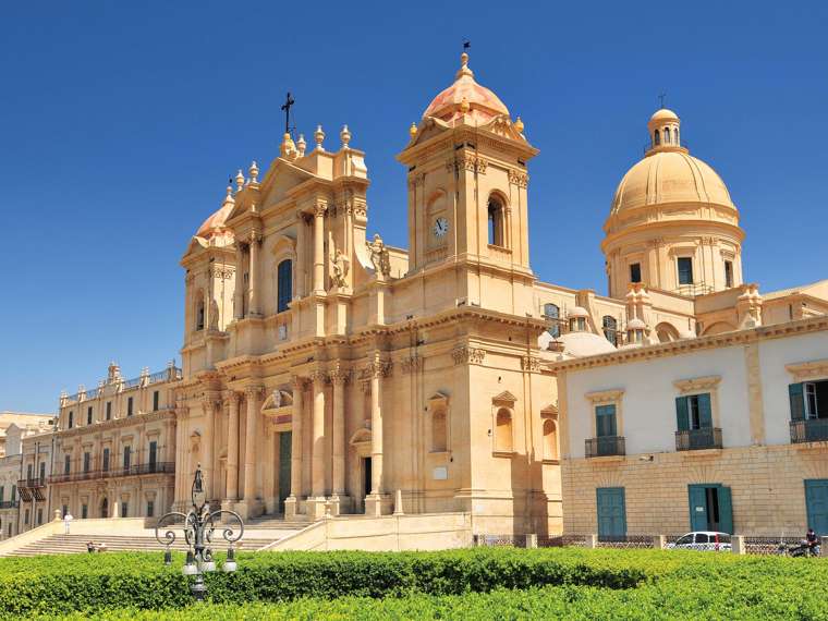 View Of Baroque Style Cathedral In Old Town, Noto, Sicily, Italy 